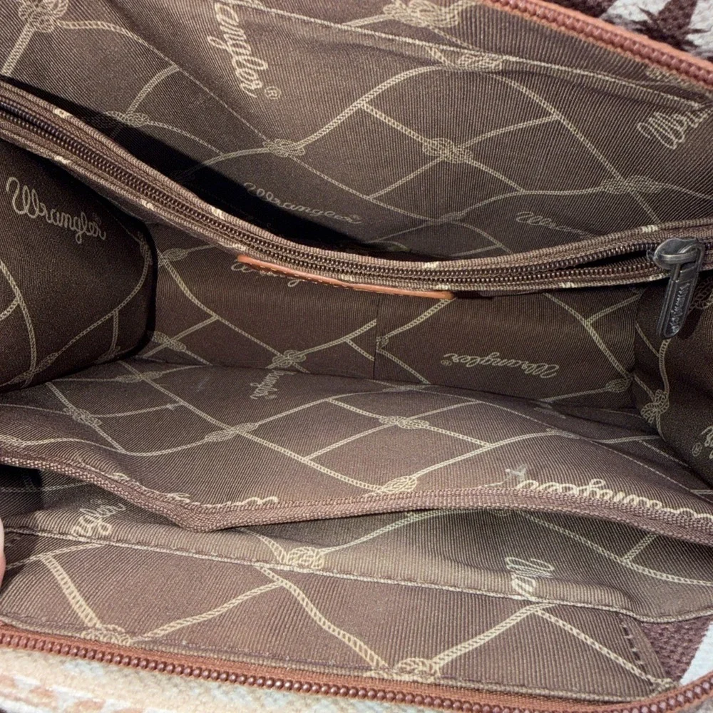 Wrangler Western Aztec Pattern Tote Bag Brown Beige Top Handle & Strap Women - Picture 10 of 16